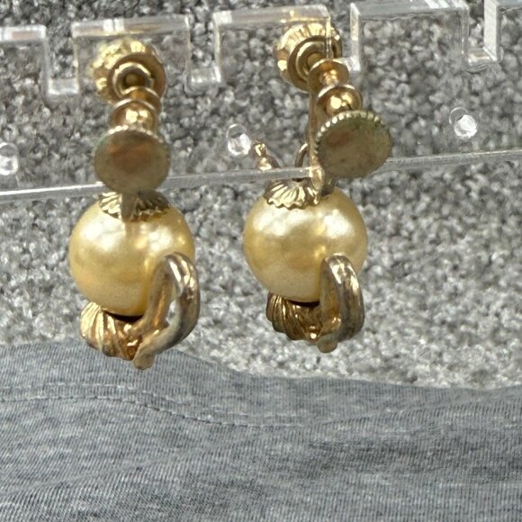 Vintage Gold-Toned Screw-Back Earrings With Teapot Design & Faux Pearl Accent - Picture 16 of 16